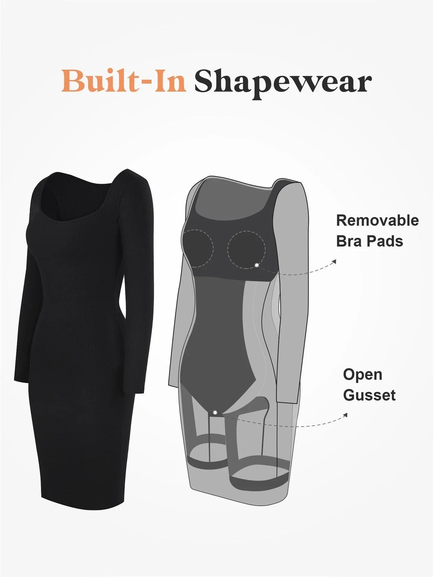 Yasmijn|Shapewear Jurk met lange mouwen